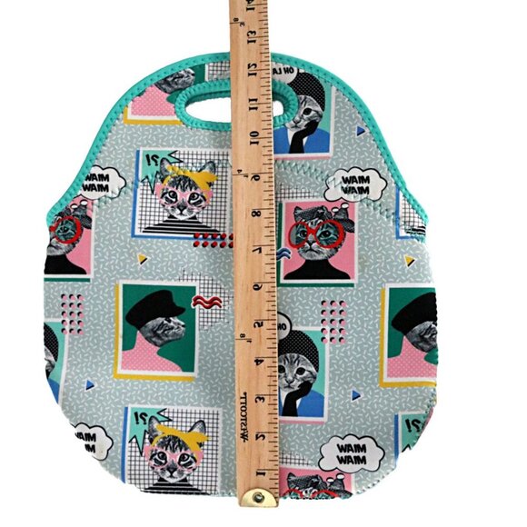 NWOT Funky Cat Pop Art Neoprene Lunch Bag Tote - Insulated, Reusable, Cute! - Picture 5 of 9